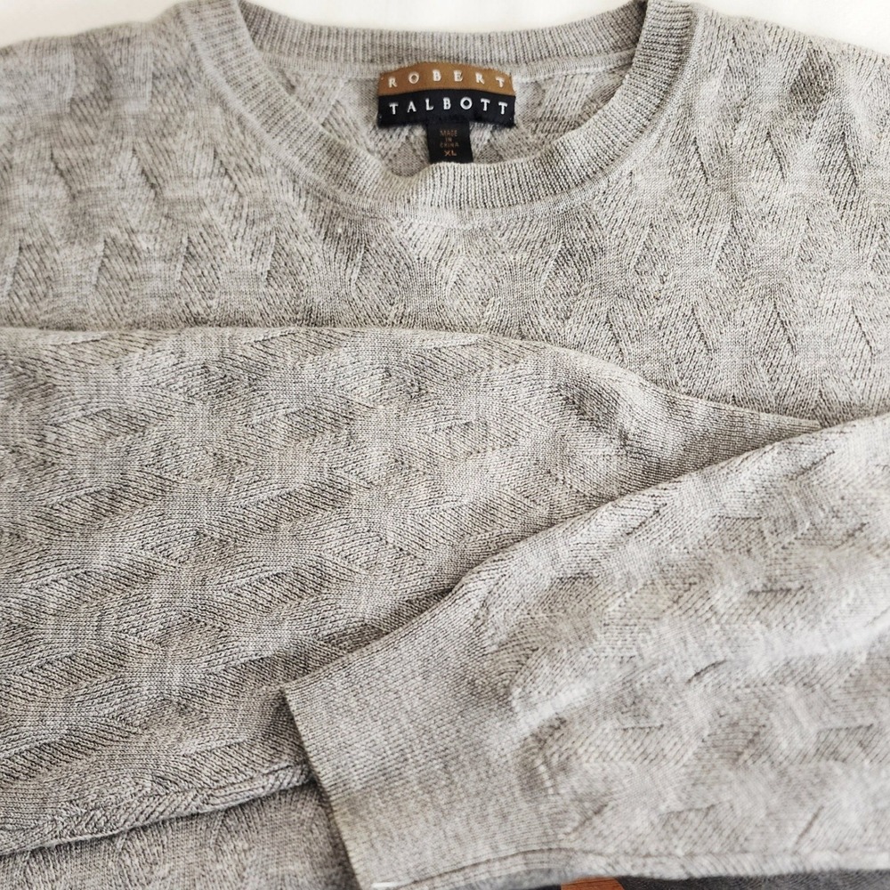 Robert Talbott 100% Merino Wool Sweater XL Gray Textured Crewneck Minimalist - Picture 5 of 6